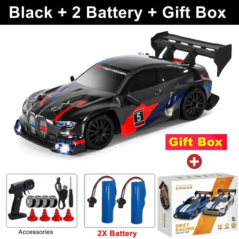 4WD RC Drift Car – LED Lights, 2.4GHz Off-Road Racer – BMGT Black 2B Box