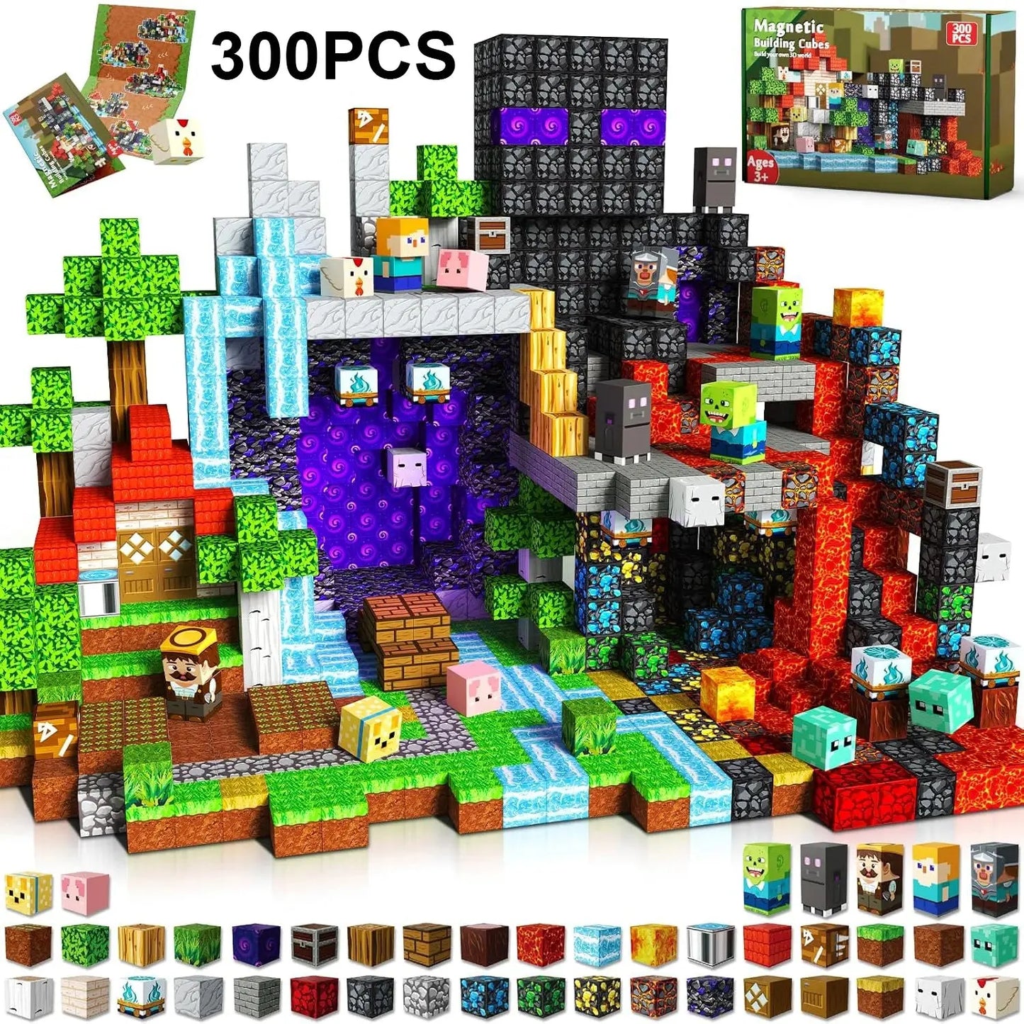 Magnetic Tiles Set – 100 to 300 Piece STEM Builder – 300pcs(With Box)