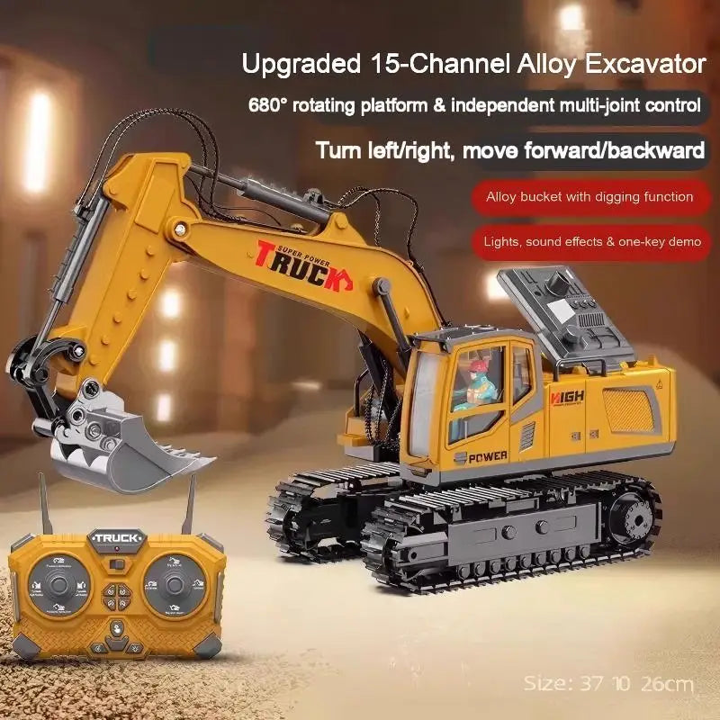 Alloy Remote Control Excavator Toy Car with Lights Sound Effect Electric Excavator Automobile Engineering Vehicle Children Gifts