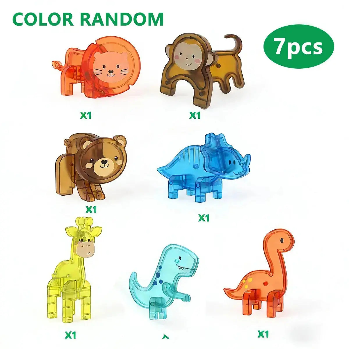 Magnetic Tile Animal Accessories – Mini Animal Puzzle Add-Ons for Kids – 7 Pcs