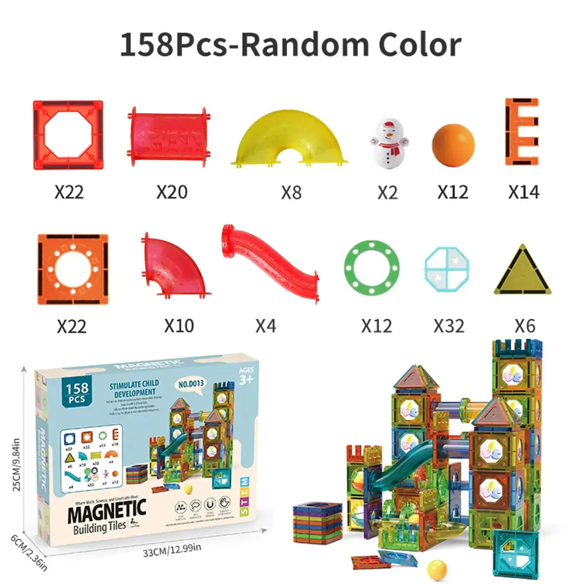 Light-Up Magnetic Tiles & Marble Run – 45–200 Pcs – 158 Pcs