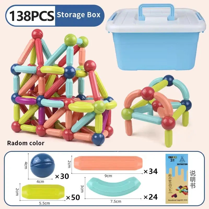 Magnetic Sticks & Rods Building Set – STEM Constructor Kit – 138PC Storage Box