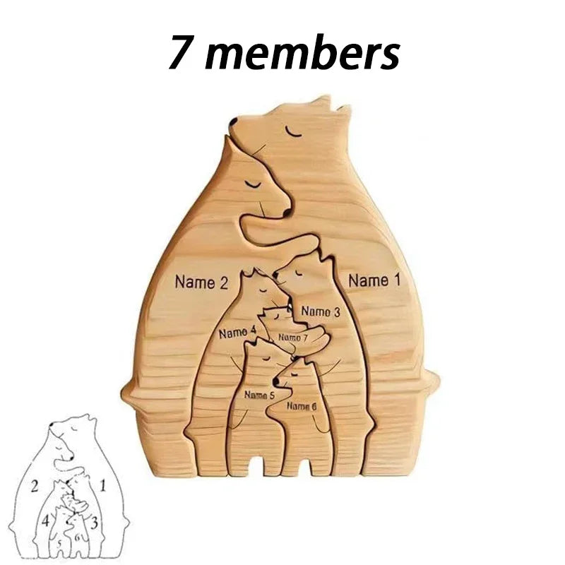 Art Wooden Bear Family Puzzle Personalized Name Custom Home Decor Thanksgiving Christmas Heartwarming Gift for Baby Mom TinyToyShop