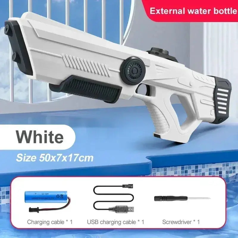 Electric Water Blaster – Auto-Fill Rechargeable Water Gun – White