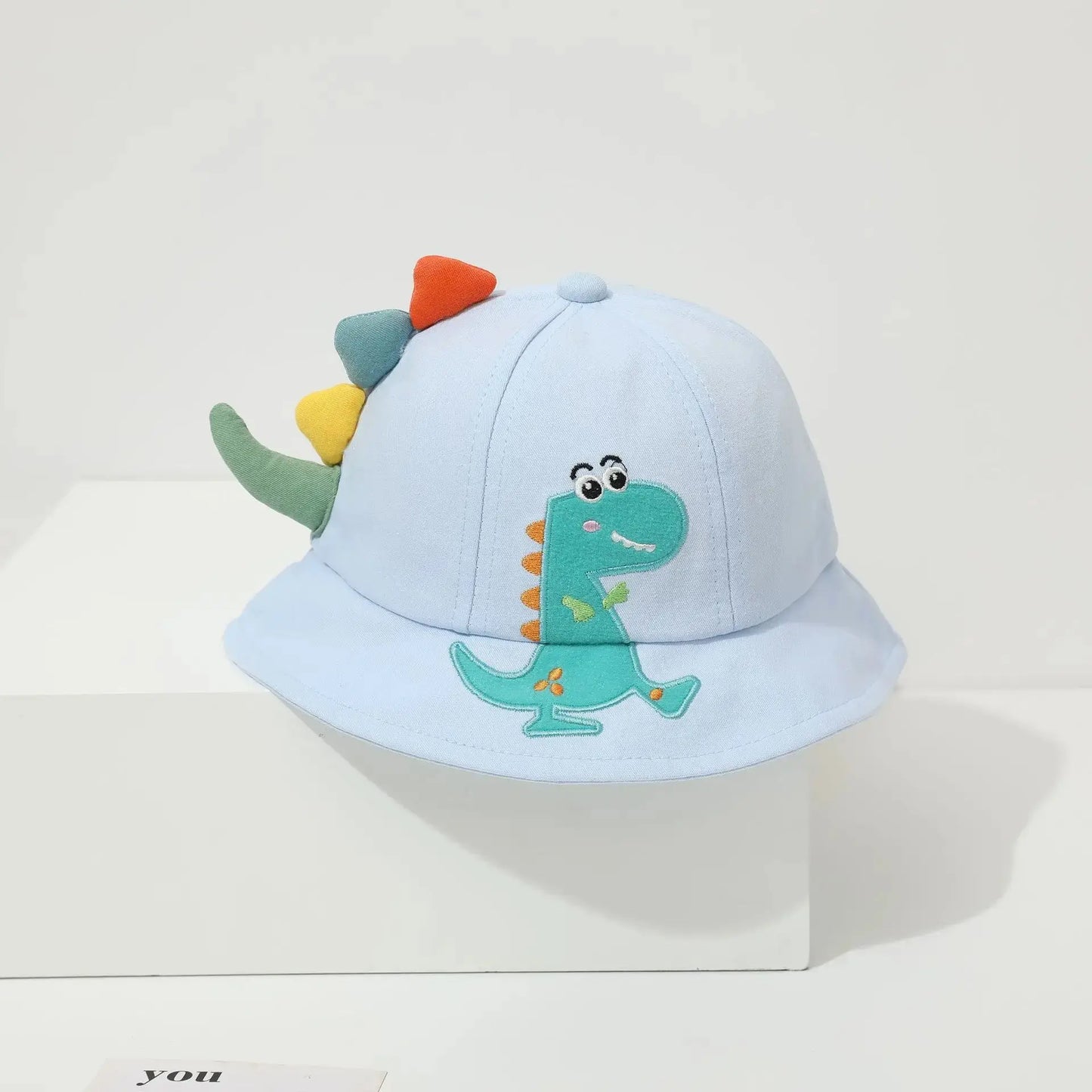 Kids Dinosaur Bucket Hat – Cotton Sun Hat (1–4y) – Light Blue – One Size