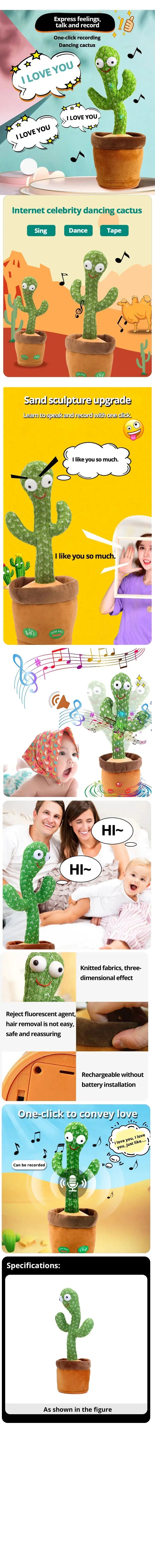 Dancing Cactus Talking Plush Toy with Music & Lights