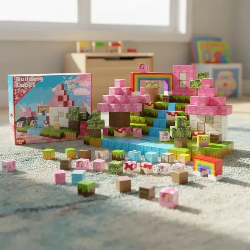 Rainbow Forest Magnetic Tiles 100pcs – 3D STEM Building Set for Kids