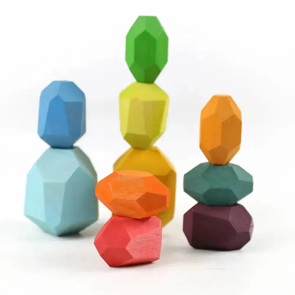 Wooden Stacking Stones – Balance & Sorting Toddler Toy – 10 Pcs – Beech (B)