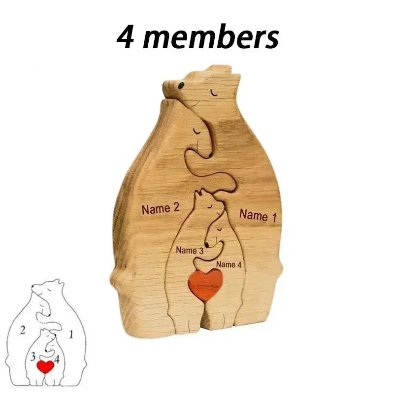 Personalized Wooden Bear Family Puzzle – Custom Name Decor – 4 members – Customized