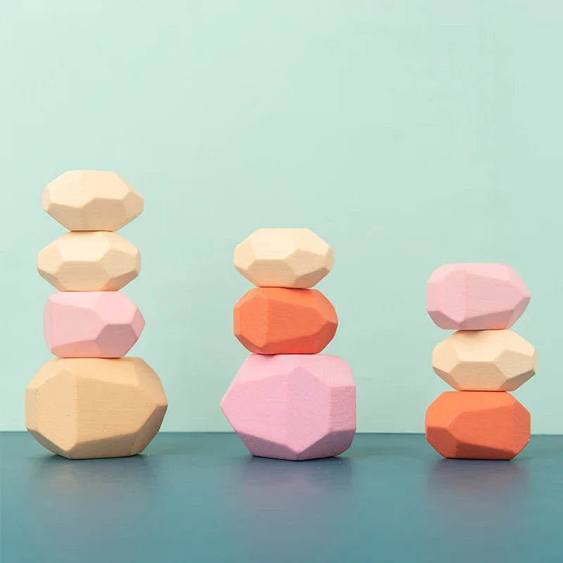 Wooden Sorting Stacking Rocks Stones Sensory Toddler Toys Learning Montessori Toys Building Blocks Game for Kids Birthday Gifts TinyToyShop