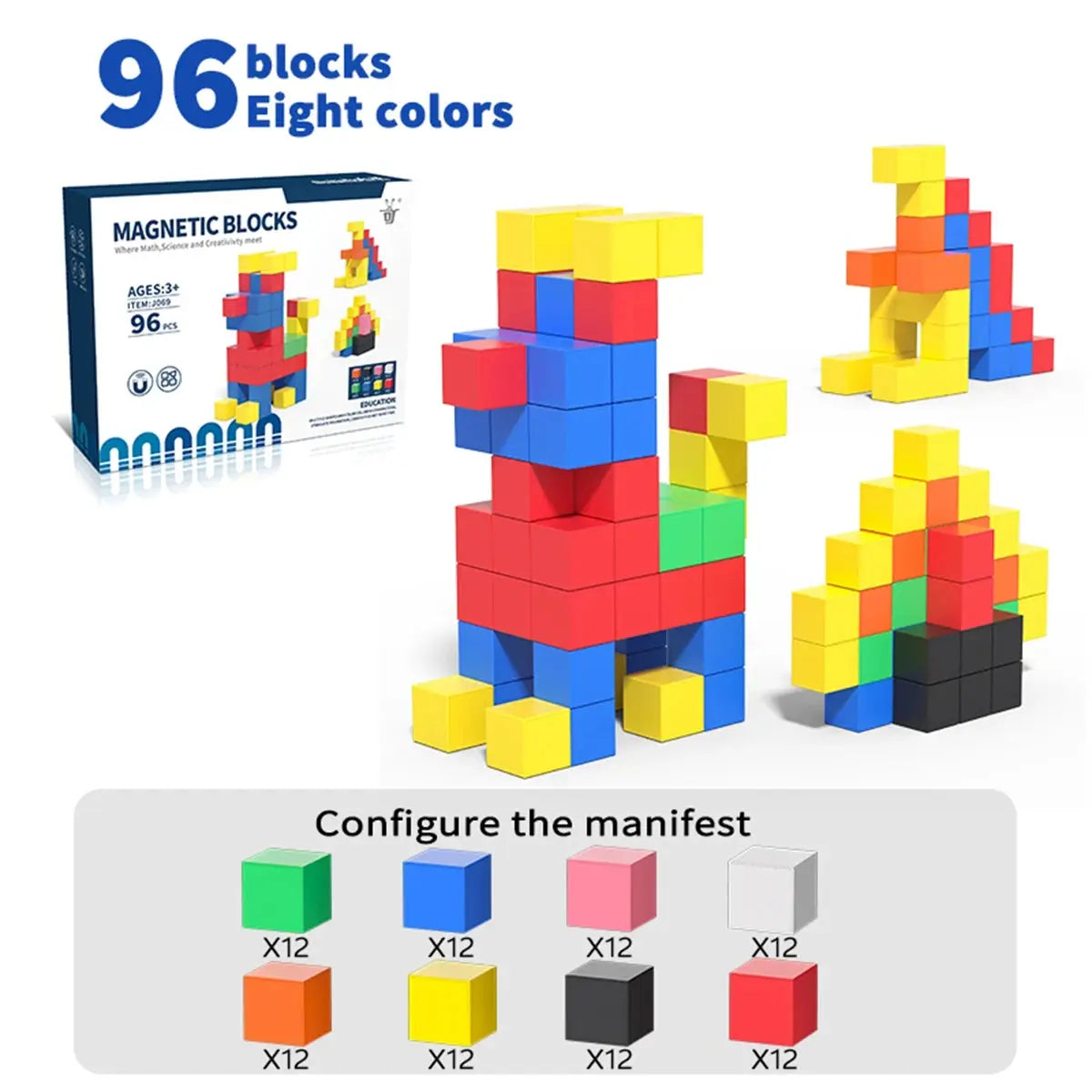 Magnetic Cube Tiles for Toddlers – 32 to 96 Pieces – 96 Pcs