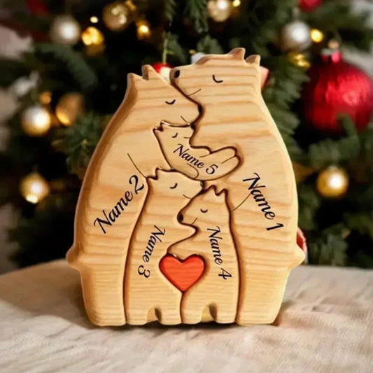 Art Wooden Bear Family Puzzle Personalized Name Custom Home Decor Thanksgiving Christmas Heartwarming Gift for Baby Mom TinyToyShop