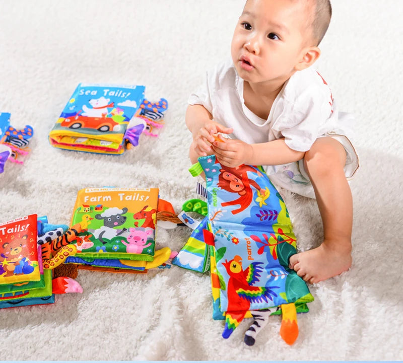 New Baby Toys Cartoon Animals Tail Baby Cloth Book Educational Ringed Paper Cloth Book Toys Enlightenment Baby Toys 0 12 Months