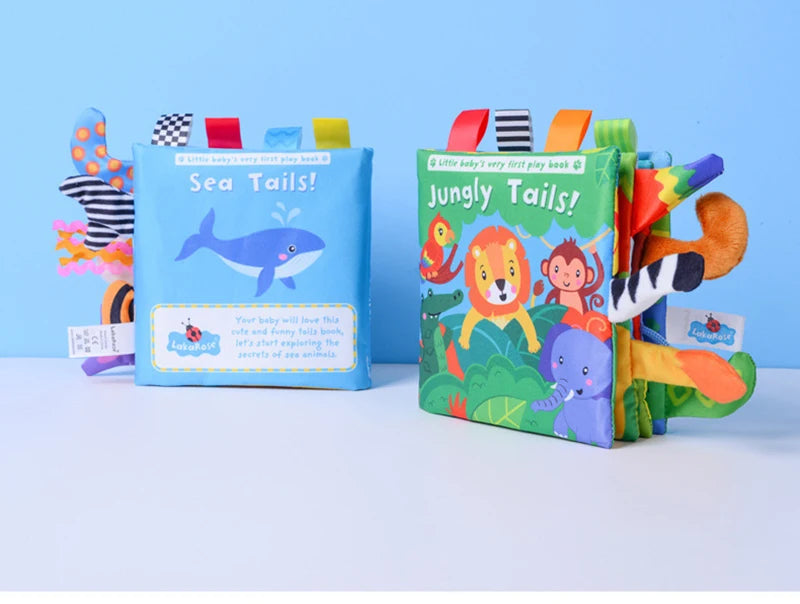 New Baby Toys Cartoon Animals Tail Baby Cloth Book Educational Ringed Paper Cloth Book Toys Enlightenment Baby Toys 0 12 Months