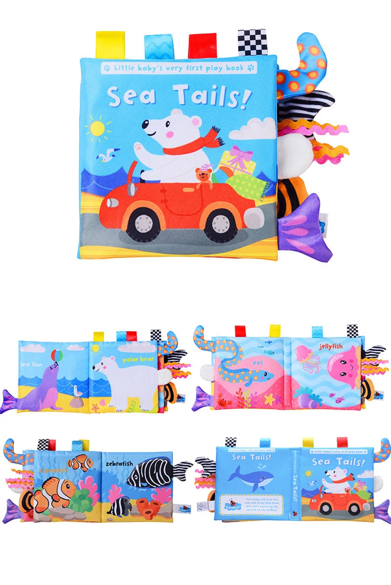 New Baby Toys Cartoon Animals Tail Baby Cloth Book Educational Ringed Paper Cloth Book Toys Enlightenment Baby Toys 0 12 Months