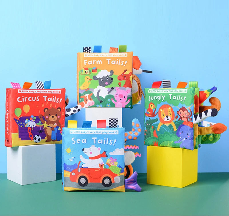 New Baby Toys Cartoon Animals Tail Baby Cloth Book Educational Ringed Paper Cloth Book Toys Enlightenment Baby Toys 0 12 Months