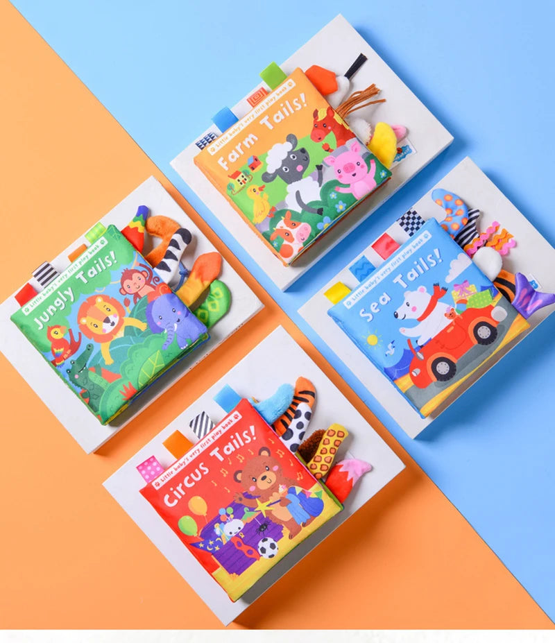 New Baby Toys Cartoon Animals Tail Baby Cloth Book Educational Ringed Paper Cloth Book Toys Enlightenment Baby Toys 0 12 Months