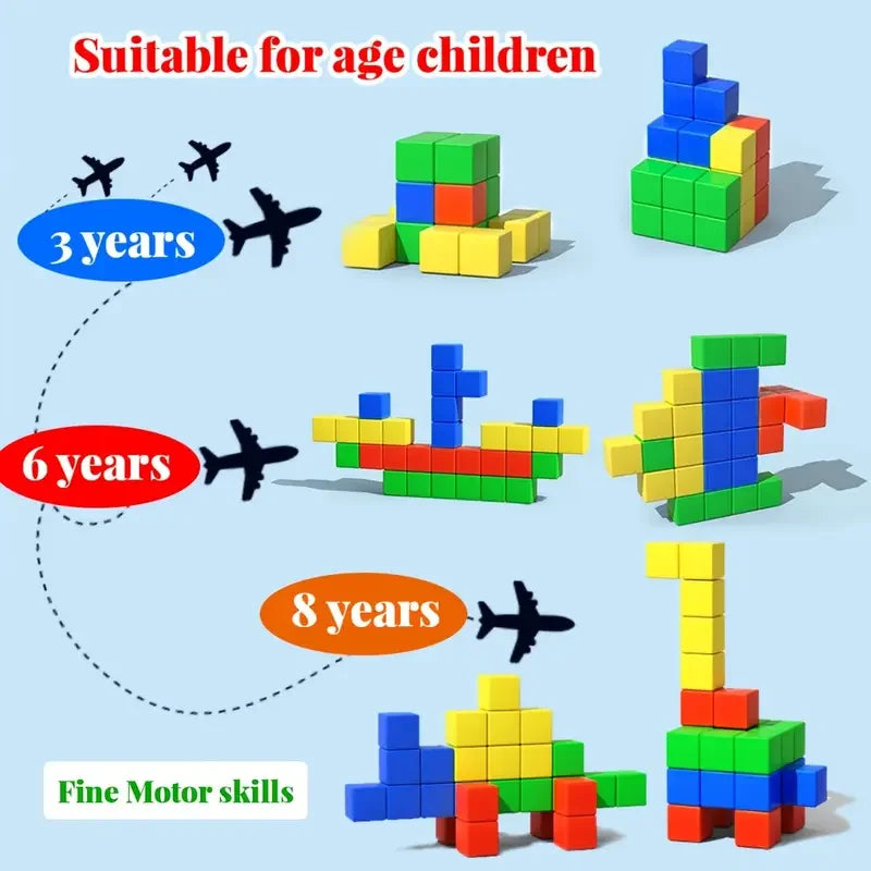 Magnetic Cube Tiles for Toddlers – 32 to 96pcs Sensory STEM Building Toy