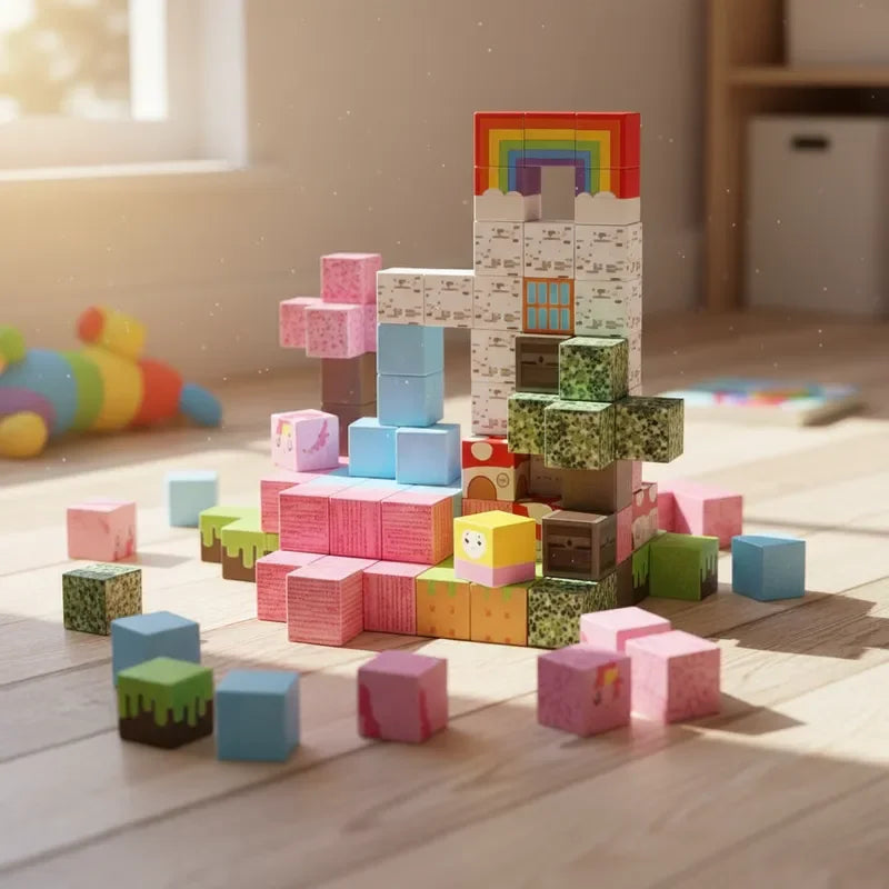 Rainbow Forest Magnetic Tiles 100pcs – 3D STEM Building Set for Kids