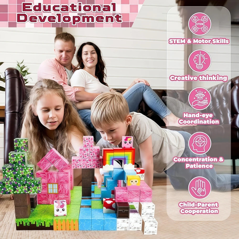 Rainbow Forest Magnetic Tiles 100pcs – 3D STEM Building Set for Kids