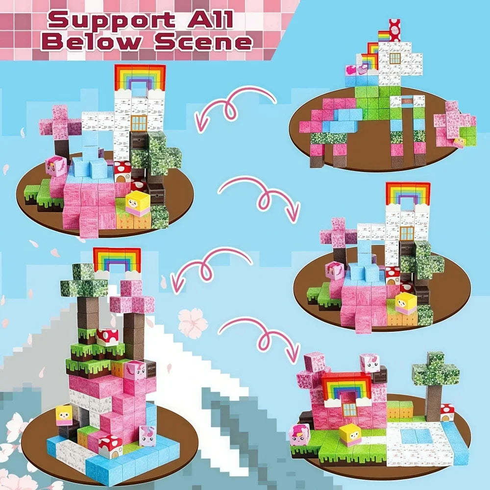 Rainbow Forest Magnetic Tiles 100pcs – 3D STEM Building Set for Kids