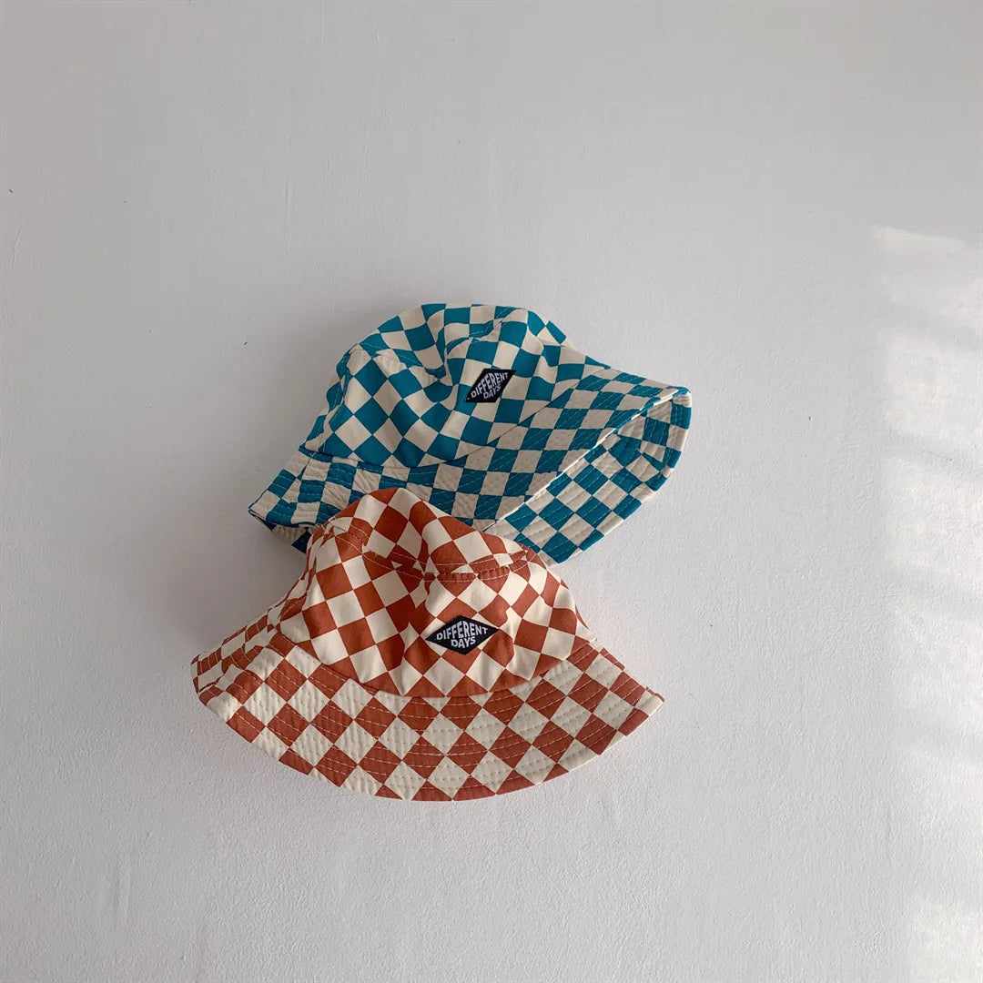 Kids Checkerboard Bucket Hat – Breathable Cotton-Blend Sun Hat for Boys & Girls Ages 4–6