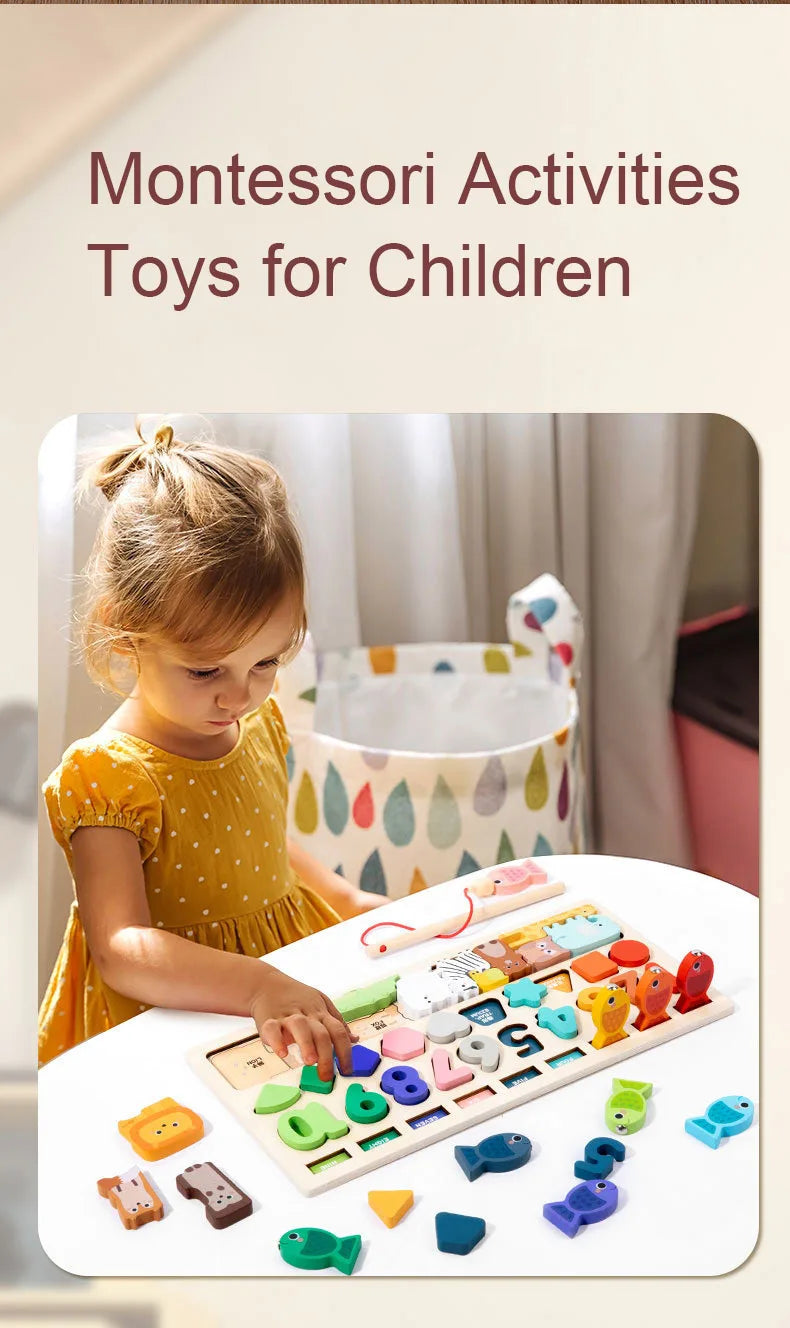 Montessori Wooden Toys Kids Busy Board Shape & Number Matching Digital Shape Educational Toys For Children Gifts TinyToyShop