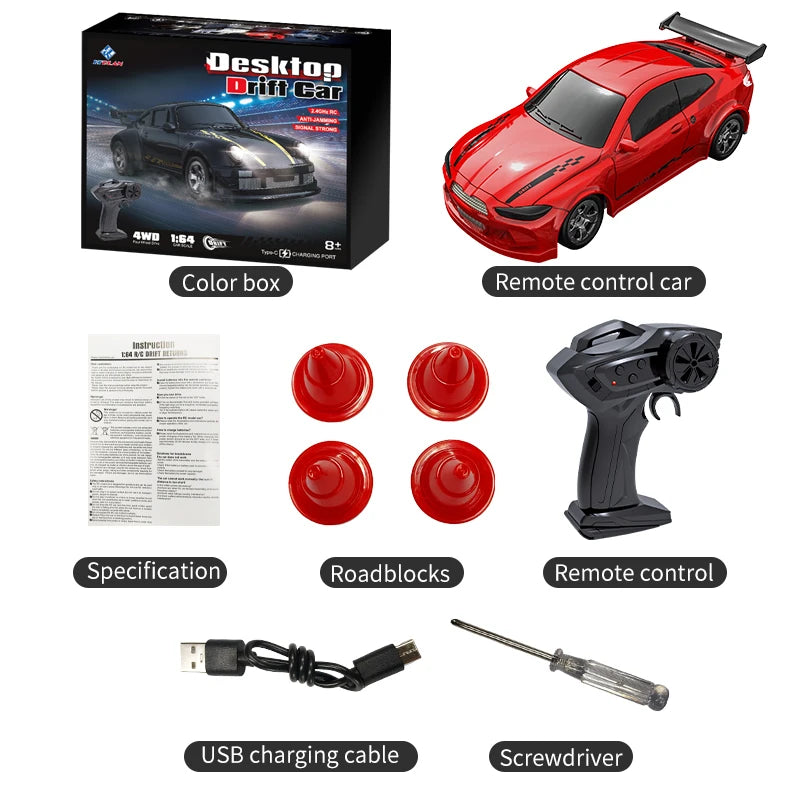 KF20 1:64 Mini Drift RC Car – 4-Wheel Remote Control Desk Racing Toy