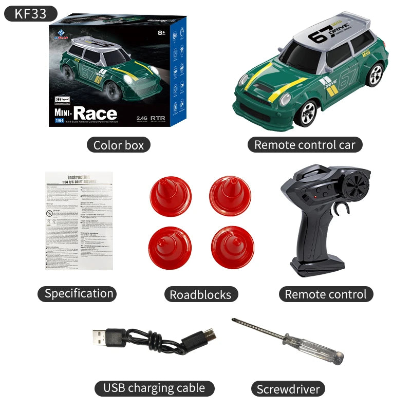 KF20 1:64 Mini Drift RC Car – 4-Wheel Remote Control Desk Racing Toy