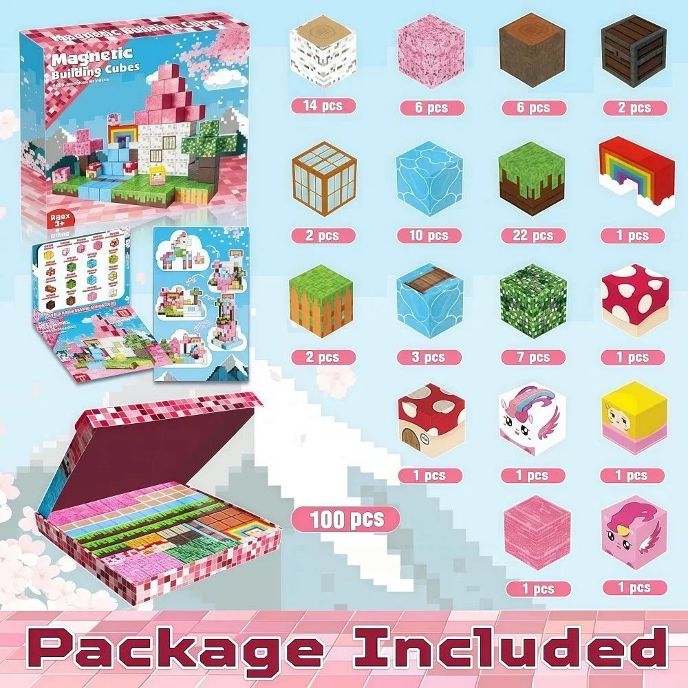 Rainbow Forest Magnetic Tiles 100pcs – 3D STEM Building Set for Kids