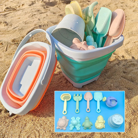 Kids Folding Bucket Sand Play Set – 1, 5 or 11 Pcs Outdoor Sandbox Kit