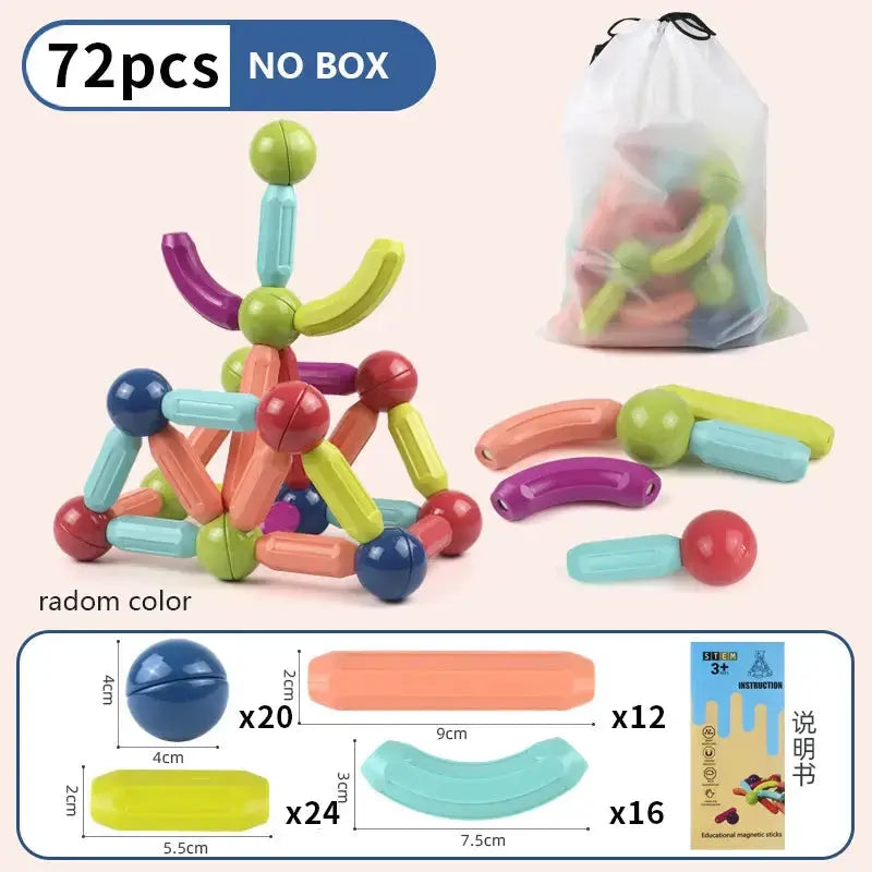 Magnetic Sticks & Rods Building Set – STEM Constructor Kit – 72PC no box
