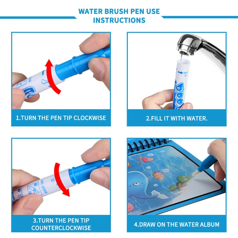 Magic Water Drawing Book – Reusable Montessori Coloring Toy for Kids