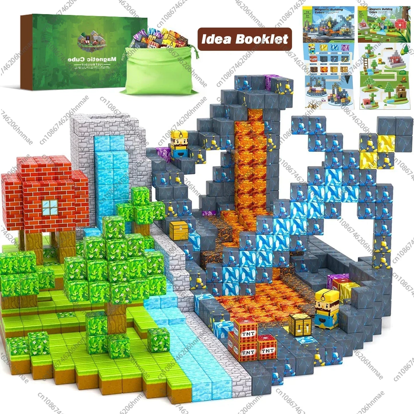 Magnetic Building Blocks Mine World Montessori Educational STEM Sensory Toy for Magnet Cube Kids Boys Girls Ages 3+ DIY Toy Gift