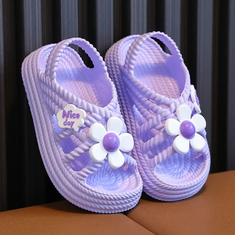 Girls' Flower Sandals – Non-Slip EVA Slip-On Beach Shoes for Kids Ages 2–8
