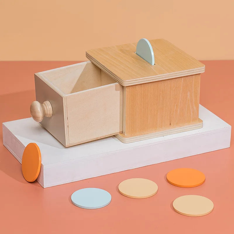 New Montessori Macaroon Color Spinning Drum Match Coin Box Permanent Box Round Rectangular Box Kids Sensory Toys for Baby Gifts