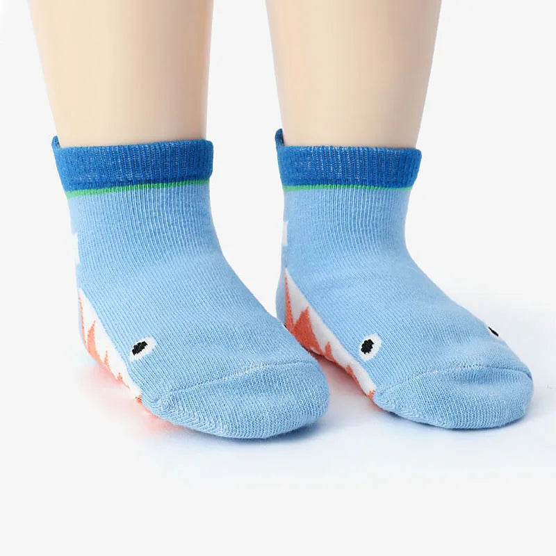 Kids Cartoon Animal Socks – 6 Pairs Non-Slip Cotton Floor Socks for Boys & Toddlers