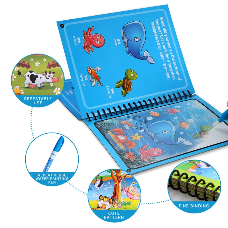 Magic Water Drawing Book – Reusable Montessori Coloring Toy for Kids