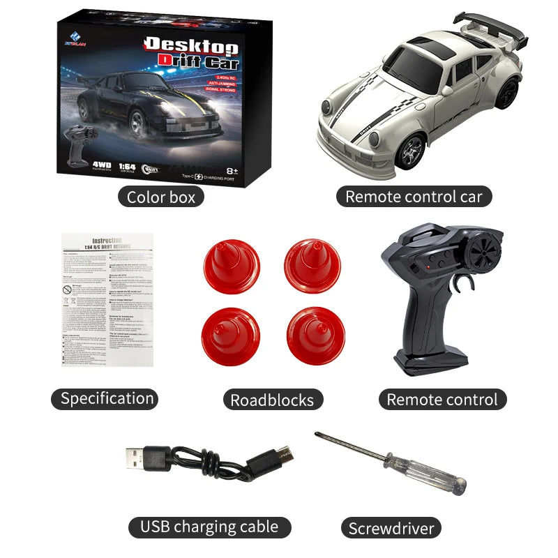 KF20 1:64 Mini Drift RC Car – 4-Wheel Remote Control Desk Racing Toy