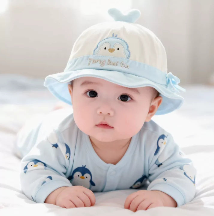 Baby Cartoon Embroidered Bucket Hat – Unisex Spring & Autumn Hat for Ages 8–24 Months