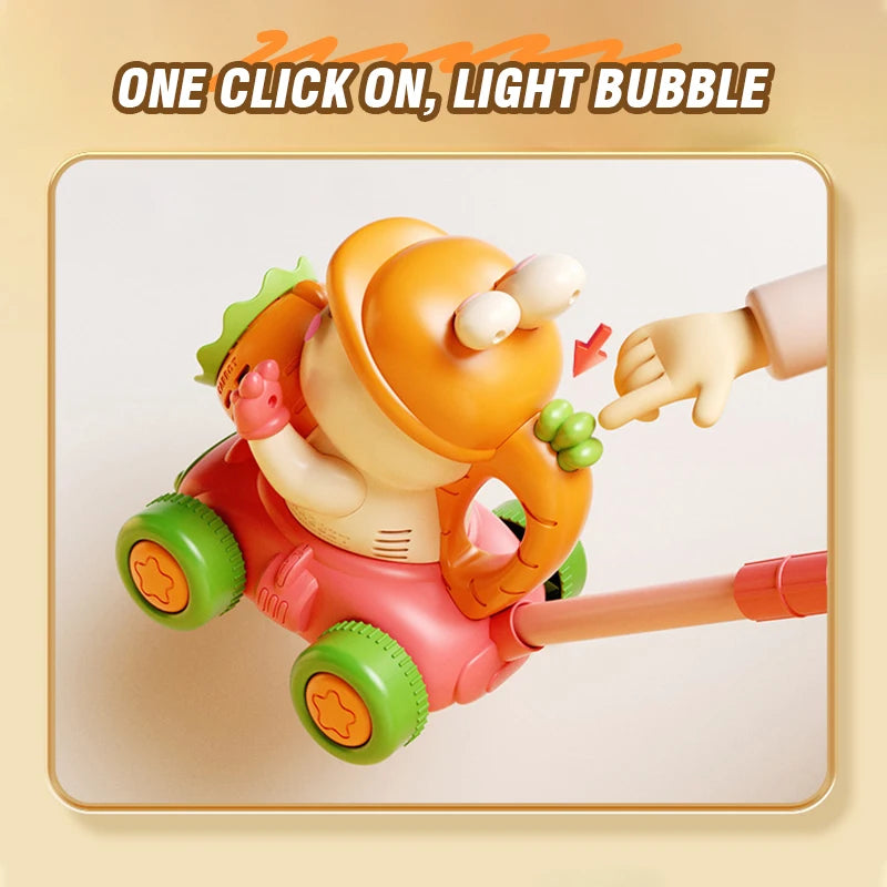 Turnip Rabbit Bubble Lawn Mower Machine Trolley Push with Light Bubbles Soap Blowing Party Outdoor Children's Toy for Kids Gifts