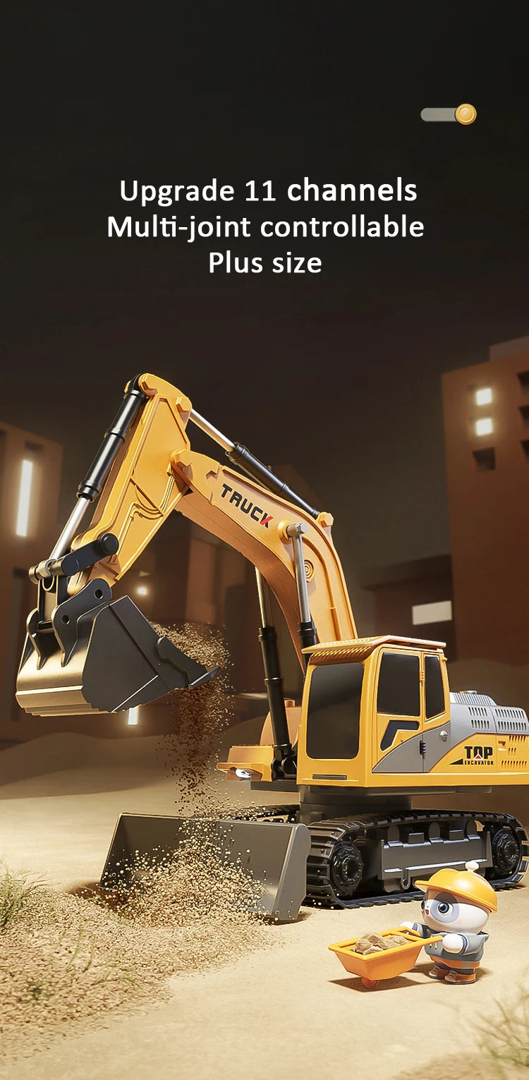 Alloy Remote Control Excavator Toy Car with Lights Sound Effect Electric Excavator Automobile Engineering Vehicle Children Gifts