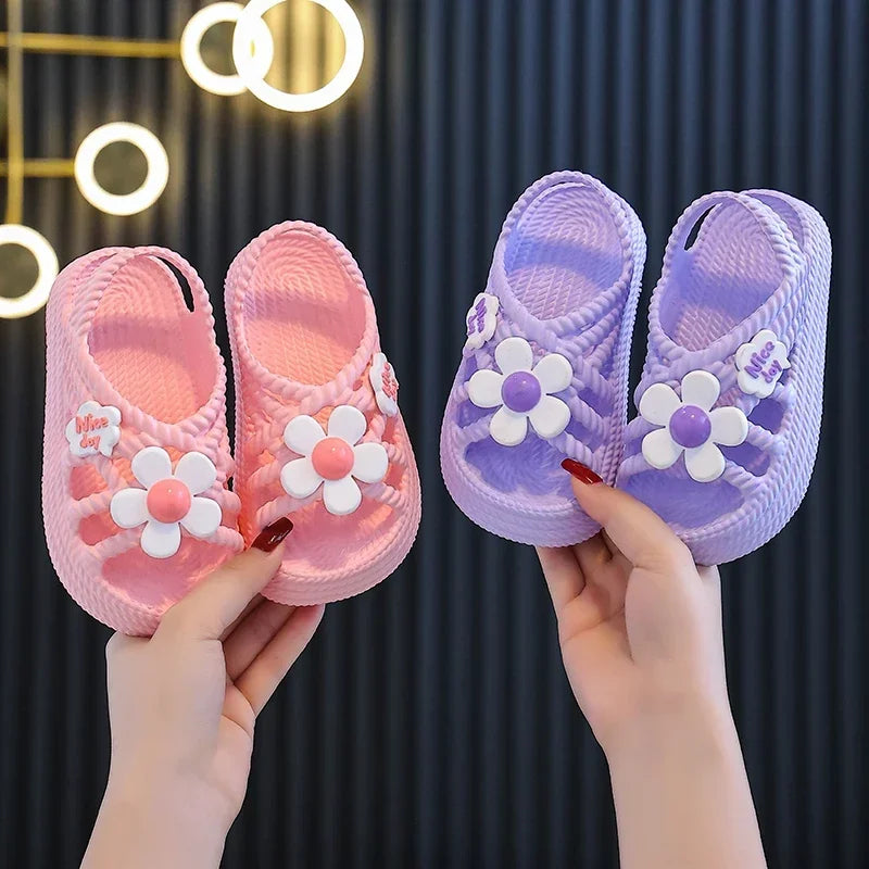Girls' Flower Sandals – Non-Slip EVA Slip-On Beach Shoes for Kids Ages 2–8