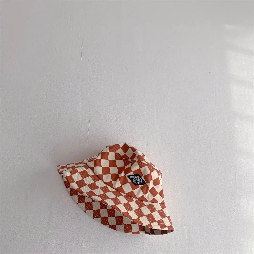 Kids Checkerboard Bucket Hat – Breathable Cotton-Blend Sun Hat for Boys & Girls Ages 4–6