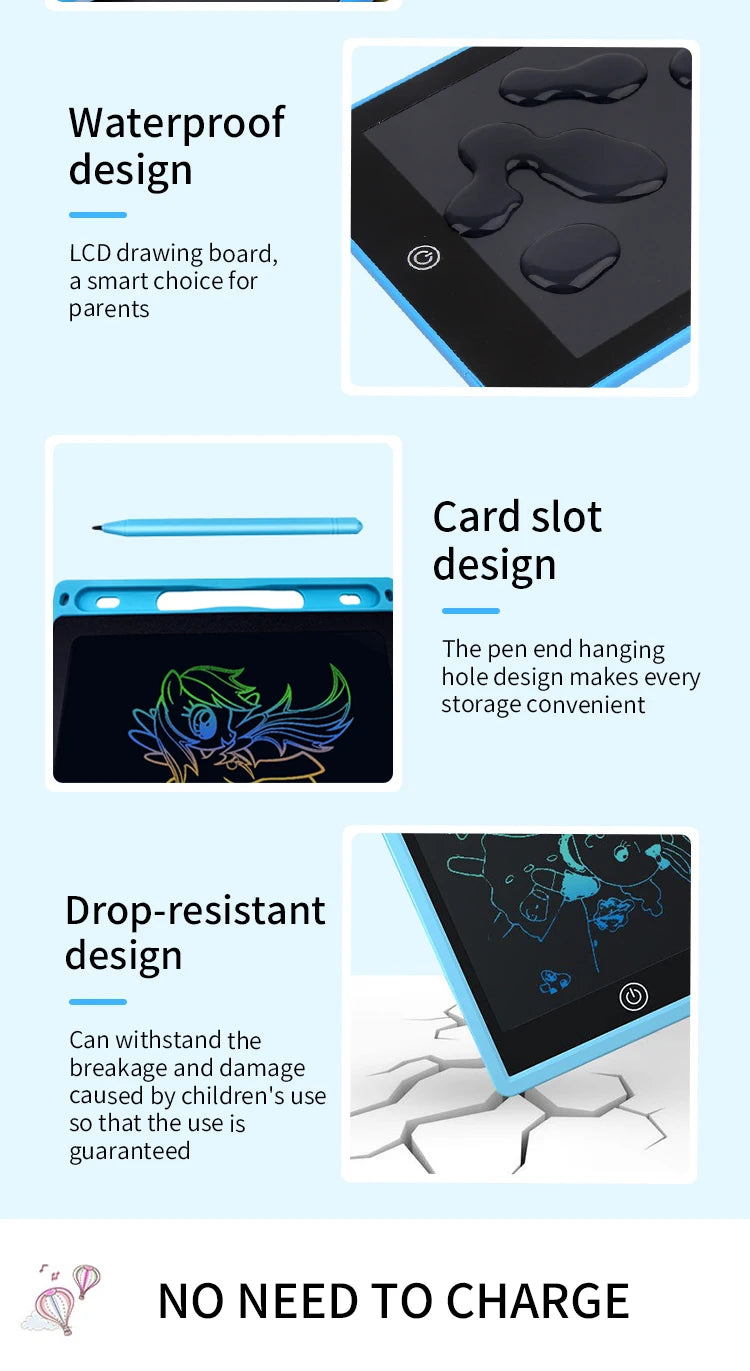 LCD Drawing Tablet for Kids – Rechargeable Erasable Writing Board 6.5–12 Inch