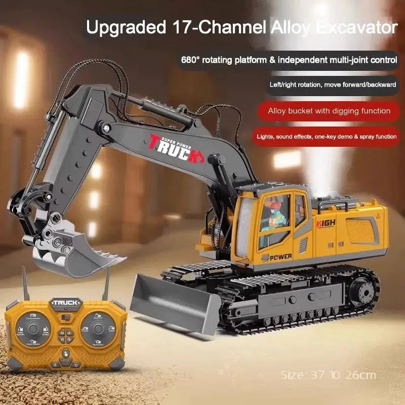 Alloy Remote Control Excavator Toy Car with Lights Sound Effect Electric Excavator Automobile Engineering Vehicle Children Gifts