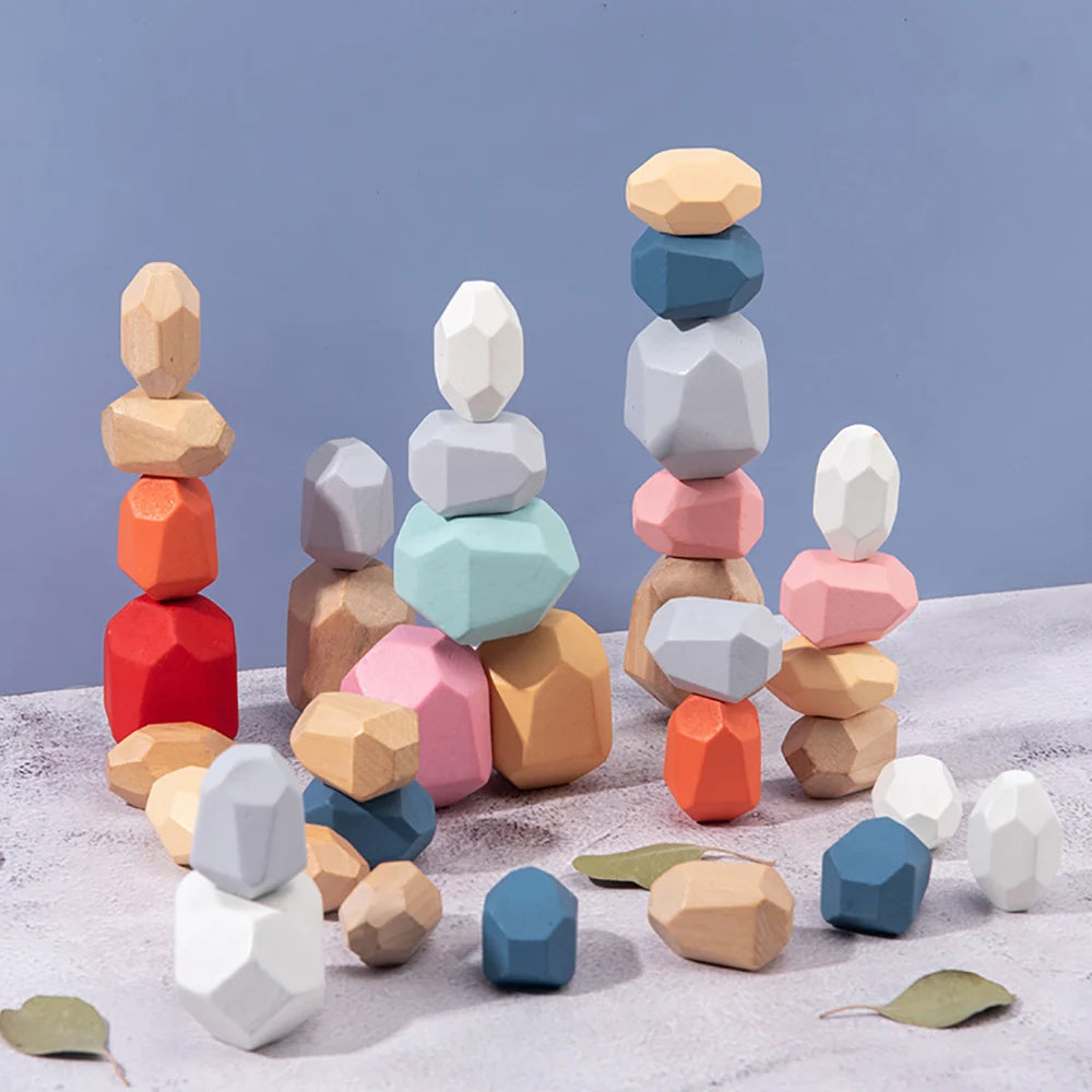 Wooden Sorting Stacking Rocks Stones Sensory Toddler Toys Learning Montessori Toys Building Blocks Game for Kids Birthday Gifts