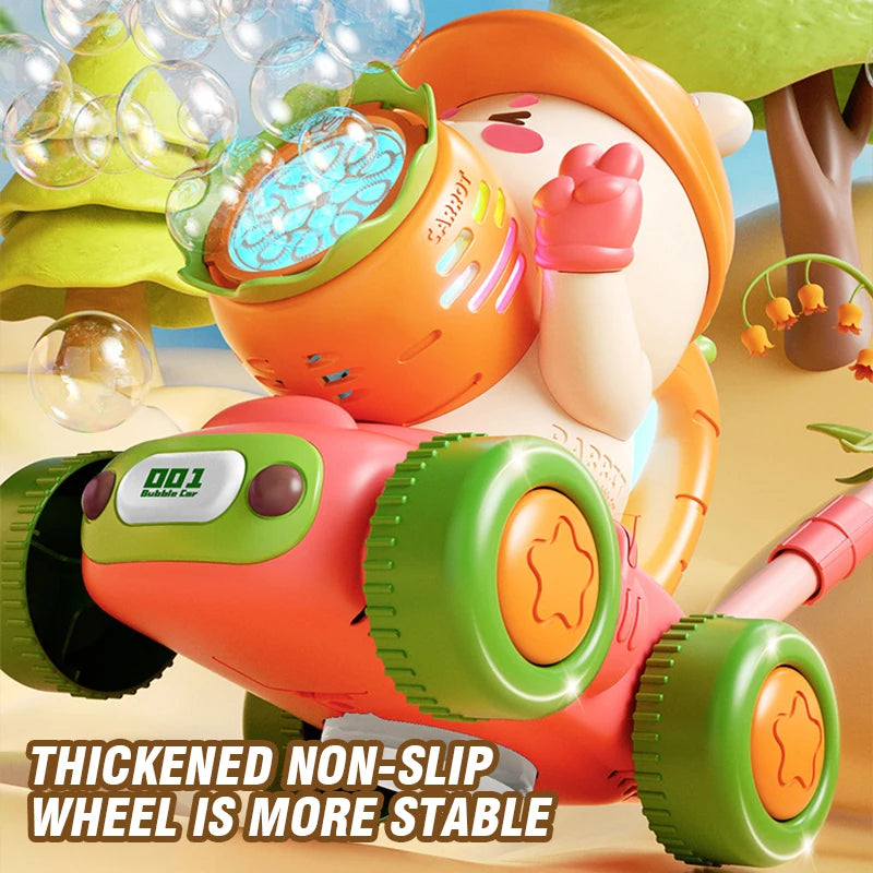 Turnip Rabbit Bubble Lawn Mower Machine Trolley Push with Light Bubbles Soap Blowing Party Outdoor Children's Toy for Kids Gifts