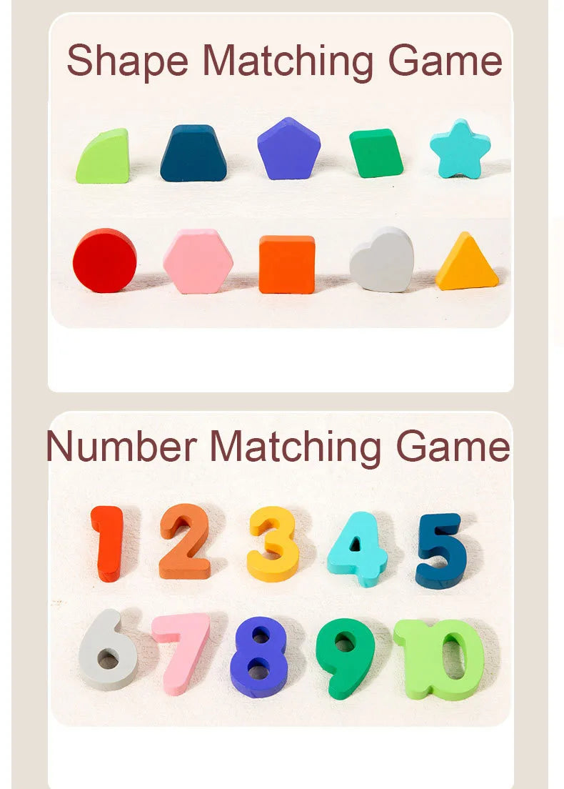 Montessori Wooden Toys Kids Busy Board Shape & Number Matching Digital Shape Educational Toys For Children Gifts TinyToyShop