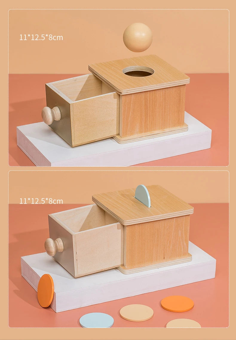 New Montessori Macaroon Color Spinning Drum Match Coin Box Permanent Box Round Rectangular Box Kids Sensory Toys for Baby Gifts